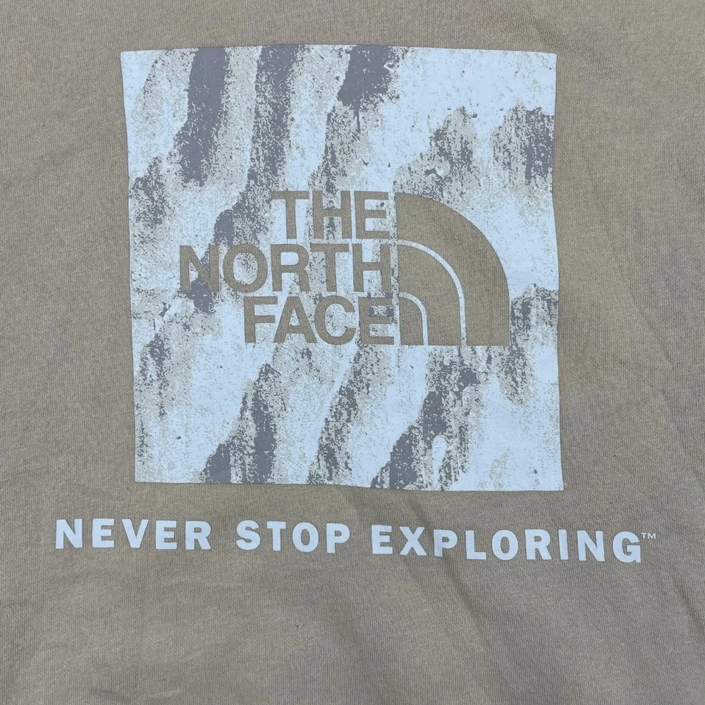 The North Face Hoodie Mens XL Tan Box Print Never Stop Exploring A4761 Pullover